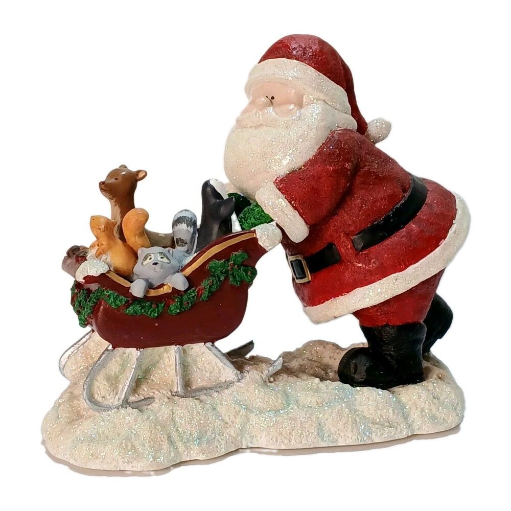 Russ Berrie "Dashing All The Way" Santa Figurine, 1990's Resin with Glitter EUC